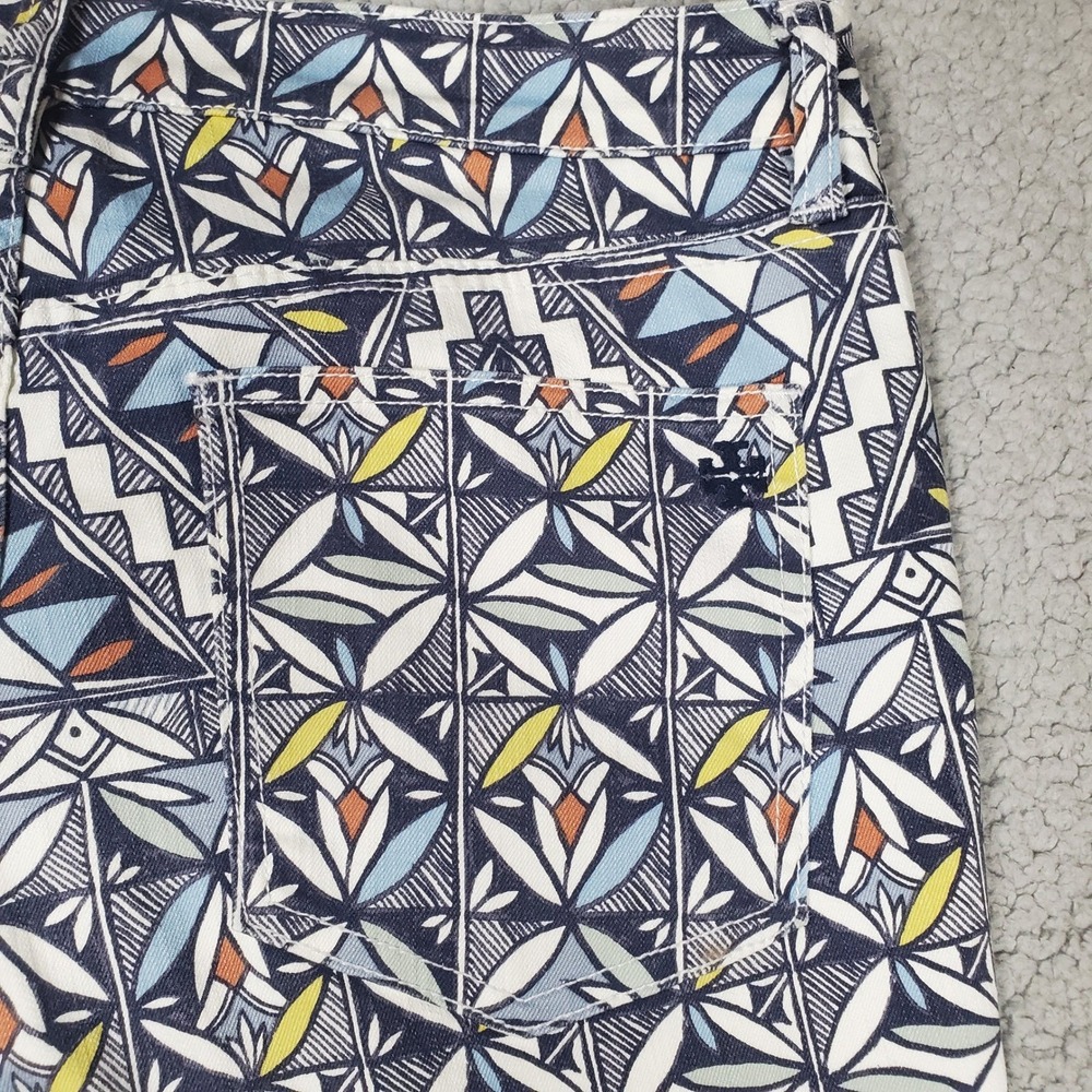 Tory Burch Geometric Floral Mosaic Straight Leg Pants Womens 31 Acoma Jeans Boho - Picture 7 of 14
